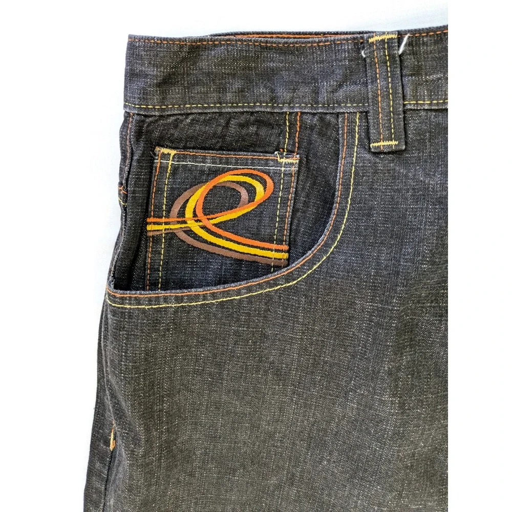 Evolution In Design Mens Baggy Jeans Dark Wash Embroidered Logo 44x34 Y2K Street